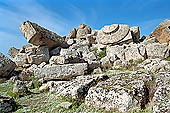 Selinunte the temple hill. Temple ruins crushed to the ground, like a fantastic work of art 